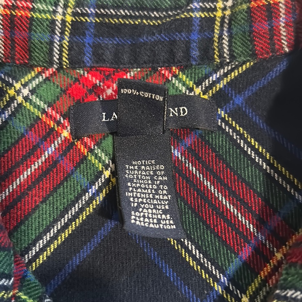 Lands End Navy, Green & Red Plaid, 100% Cotton, Button Down Shirt, Size Medium - Picture 5 of 5